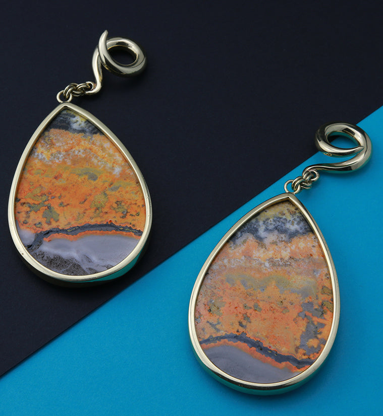 Bumblebee Jasper Stone Teardrop Brass Ear Weights