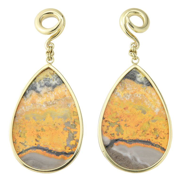 Bumblebee Jasper Stone Teardrop Brass Ear Weights