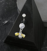 Bumblebee Yellow CZ Stainless Steel Belly Button Ring