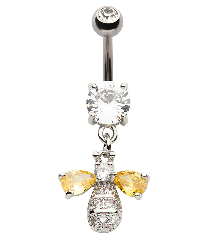 Bumblebee Yellow CZ Stainless Steel Belly Button Ring