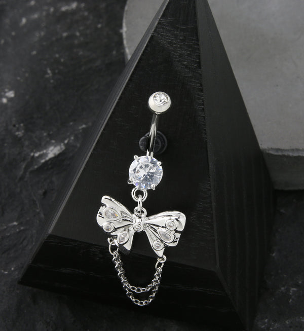 Butterfly Bow Double Dangle Chain Stainless Steel Belly Button Ring