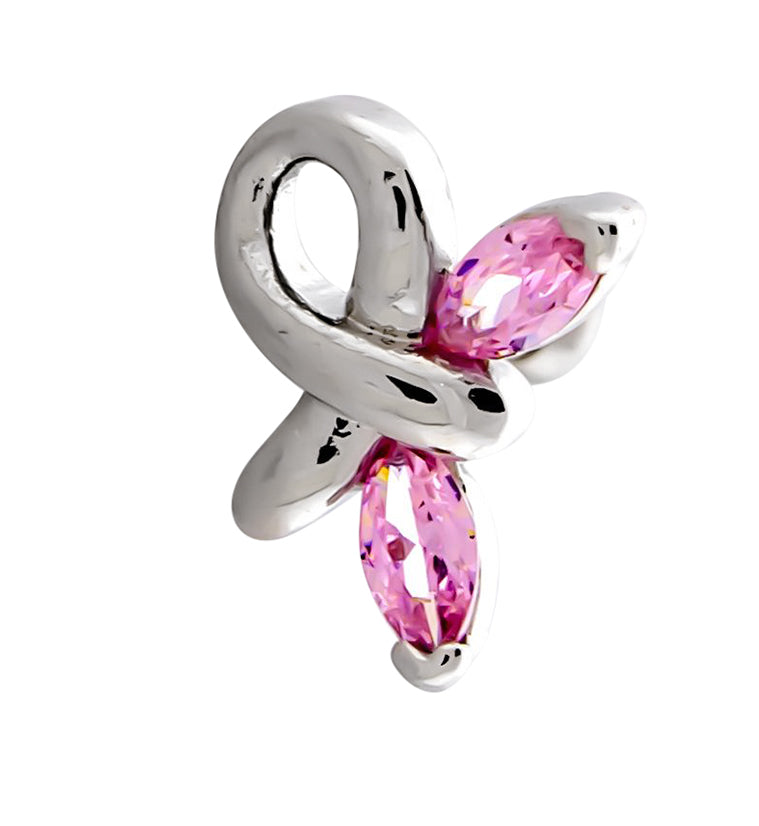 Butterfly Breast Cancer Ribbon Pink CZ Cartilage Barbell