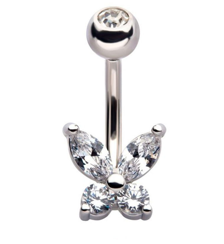 Butterfly Clear CZ Belly Ring