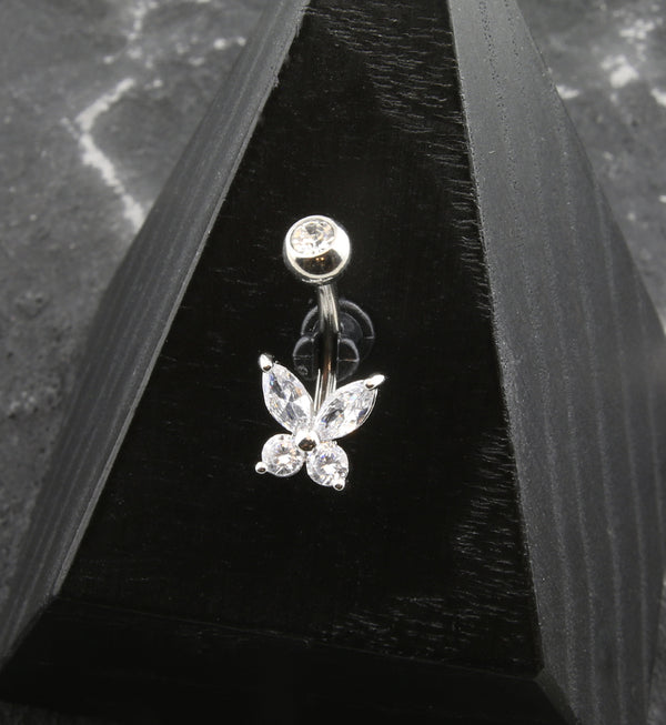 Butterfly Clear CZ Stainless Steel Belly Button Ring