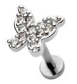 Butterfly Clear CZ Stainless Steel Internally Threaded Barbell