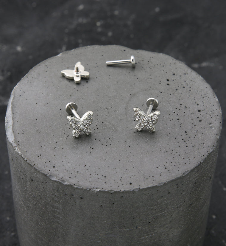 Butterfly Clear CZ Stainless Steel Internally Threaded Labret