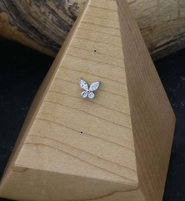 Butterfly Clear CZ Threadless Titanium Top