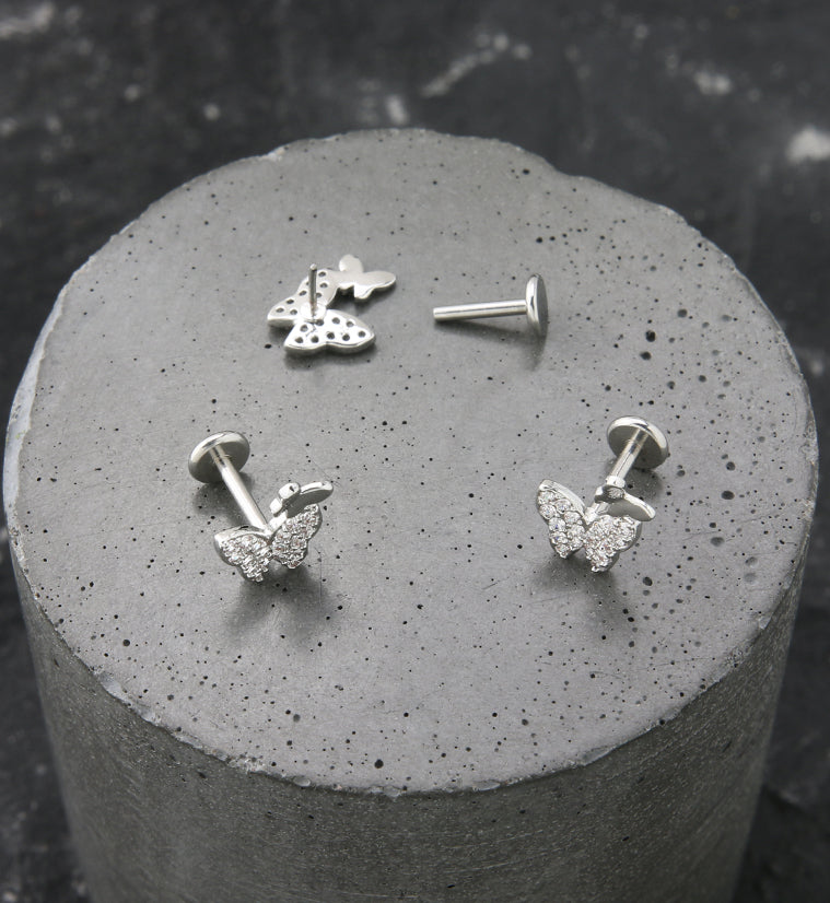Butterfly Duo CZ Stainless Steel Threadless Labret