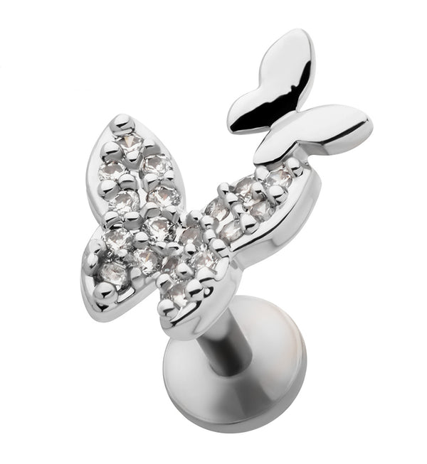 Butterfly Duo CZ Stainless Steel Threadless Labret