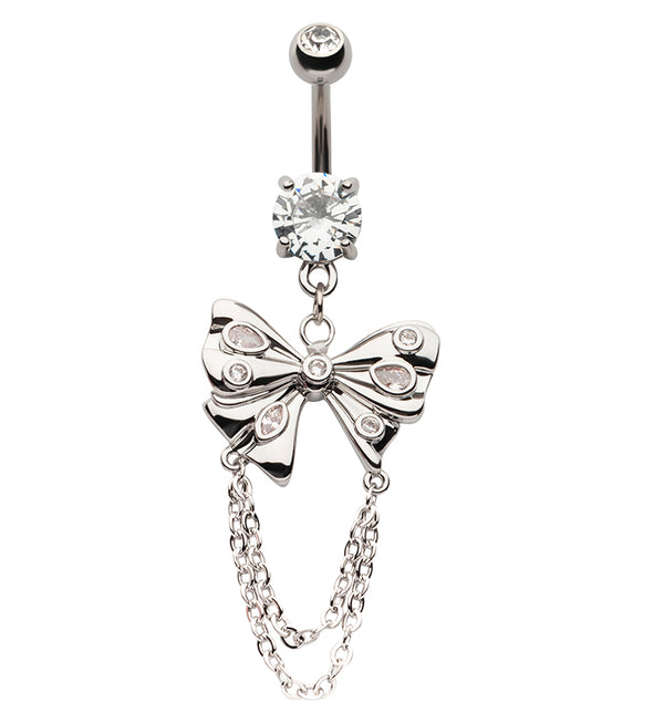 Butterfly Bow Double Dangle Chain Stainless Steel Belly Button Ring