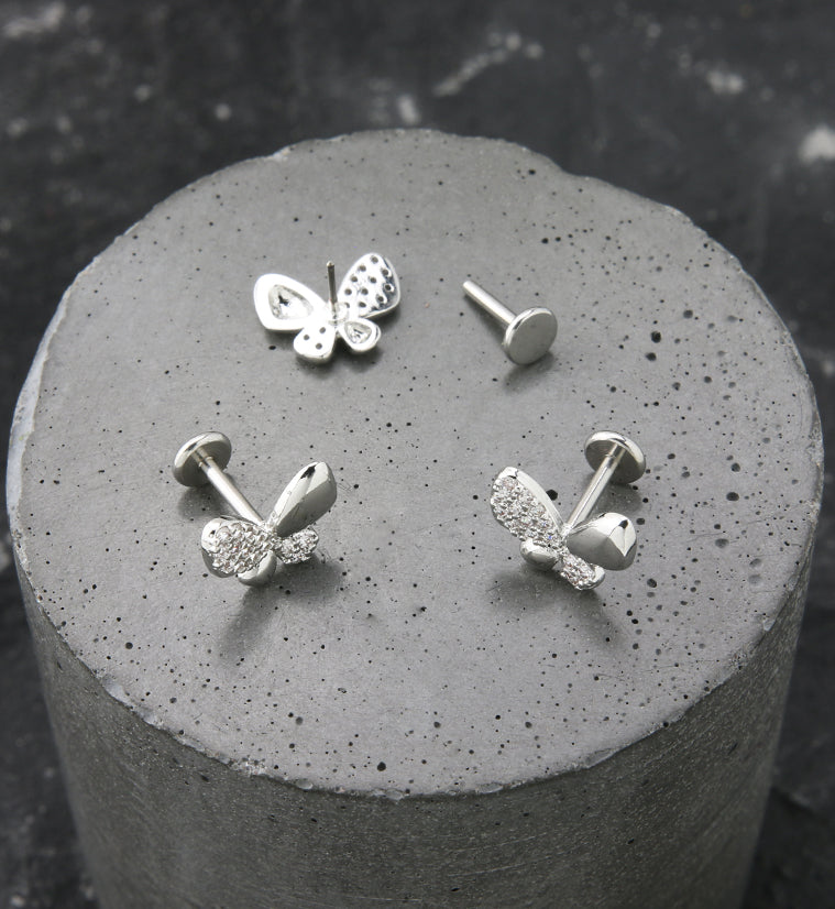 Butterfly Half CZ Stainless Steel Threadless Labret