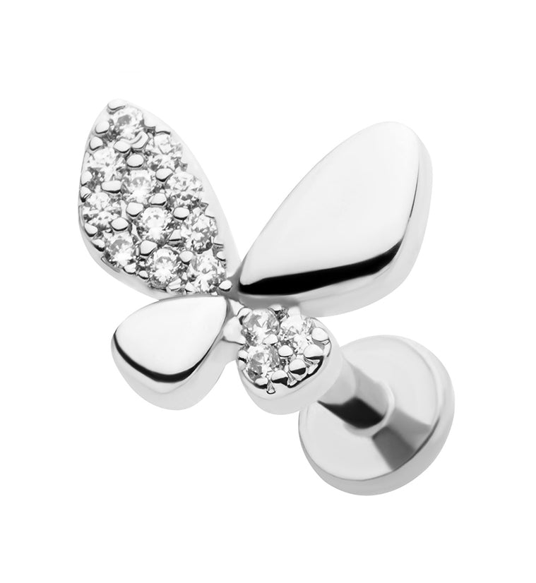 Butterfly Half CZ Stainless Steel Threadless Labret