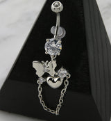 Butterfly Heart Clear CZ Dangle Chain Belly Button Ring