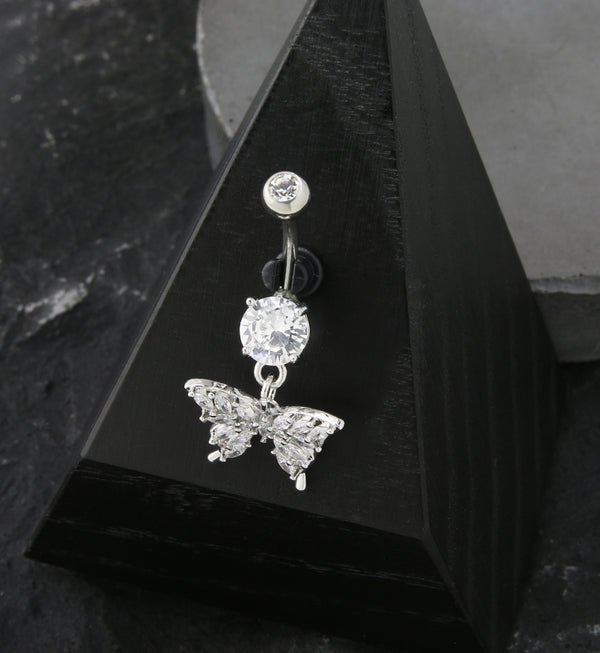 Butterfly Marquise CZ Dangle Stainless Steel Belly Button Ring