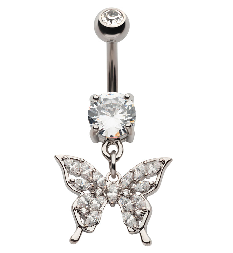 Butterfly Marquise CZ Dangle Stainless Steel Belly Button Ring