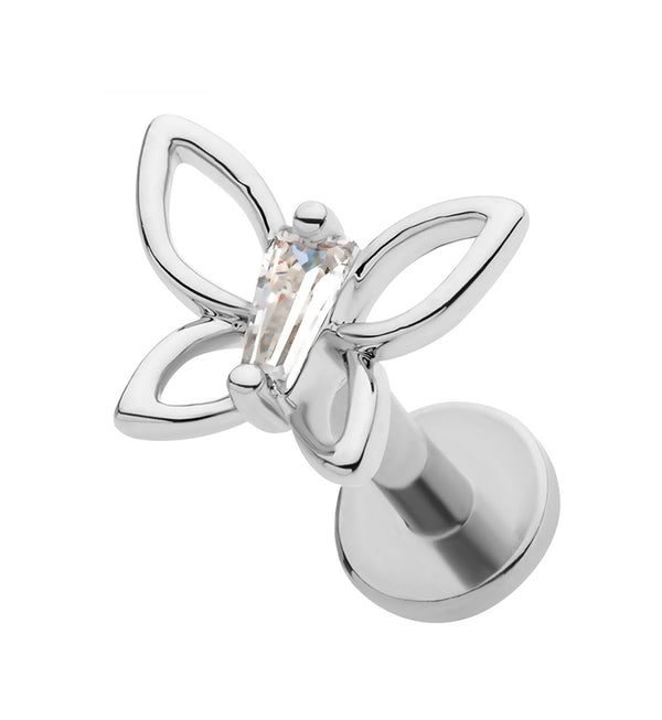 Butterfly Outline Baguette CZ Stainless Steel Threadless Labret