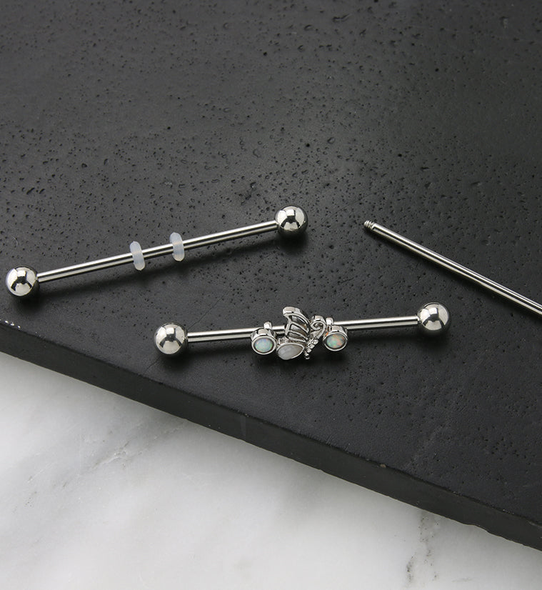 Butterfly Wing White Opalite Industrial Barbell