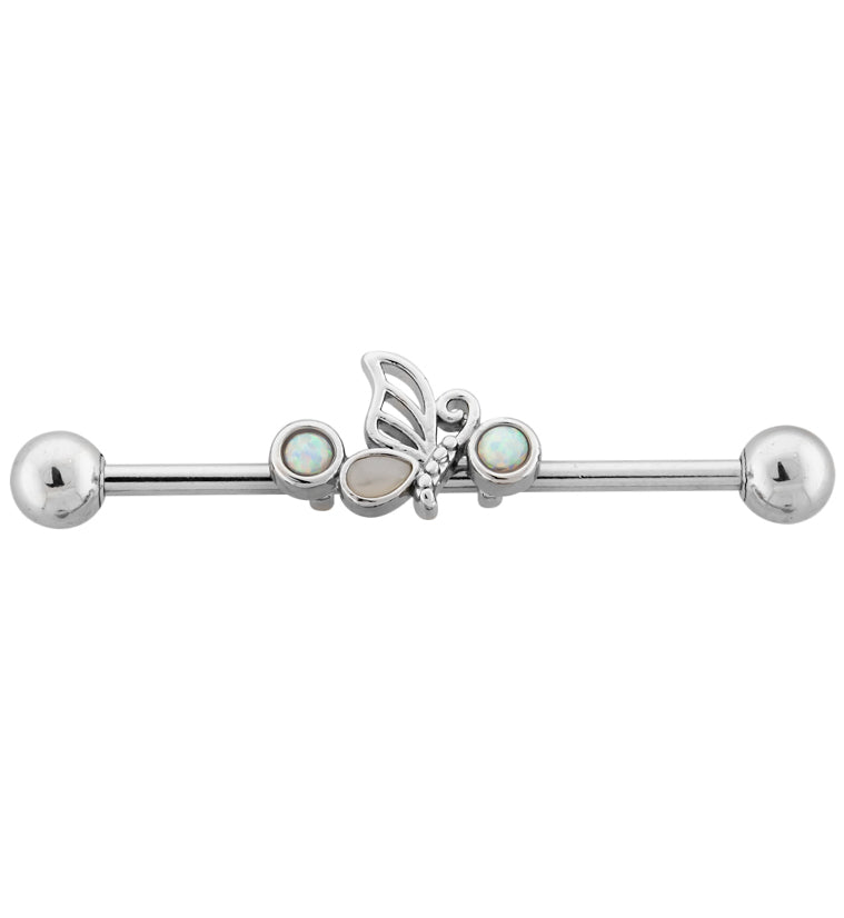 Butterfly Wing White Opalite Industrial Barbell