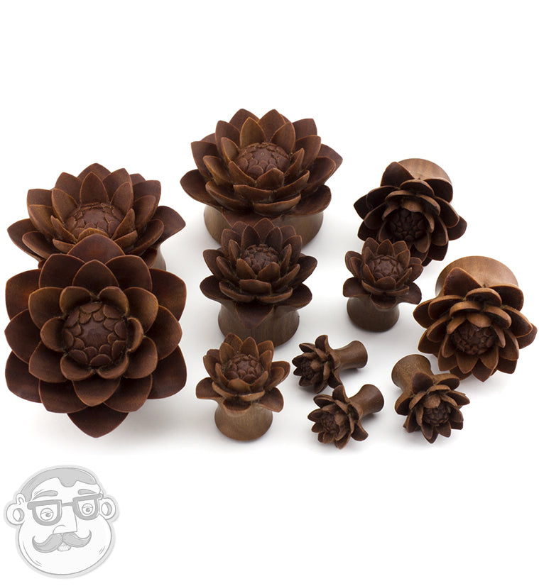 Carved Camellia Flower Wood Plugs