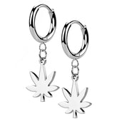 Cannabis Stainless Steel Hinged Earrings
