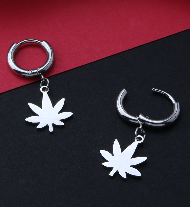 Cannabis Stainless Steel Hinged Earrings