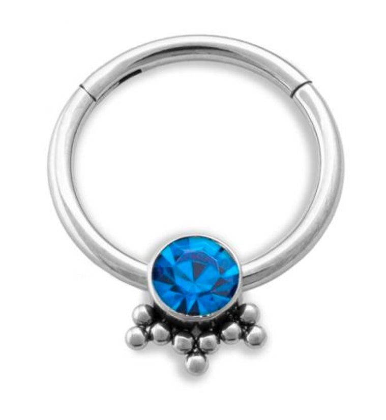 Cluster Bead Capri Blue CZ Titanium Segment Ring