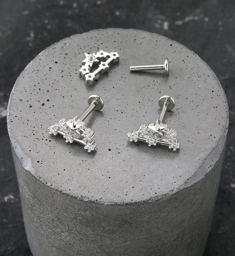 Capricorn Constellation Clear CZ Stainless Steel Internally Threaded Labret