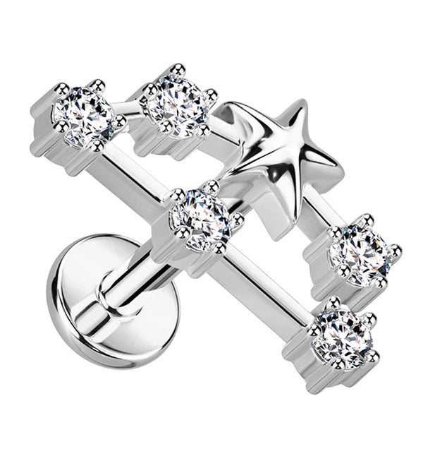 Capricorn Constellation Clear CZ Stainless Steel Internally Threaded Labret