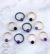 Black PVD Captive Bead Ring with Amethyst Stone