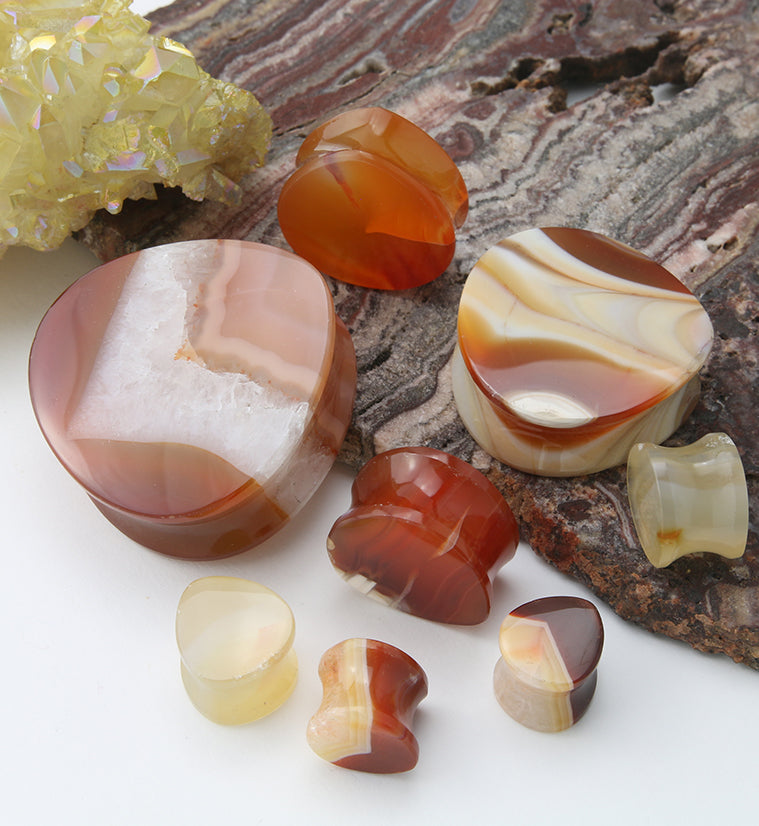 Carnelian Agate Stone Teardrop Plugs