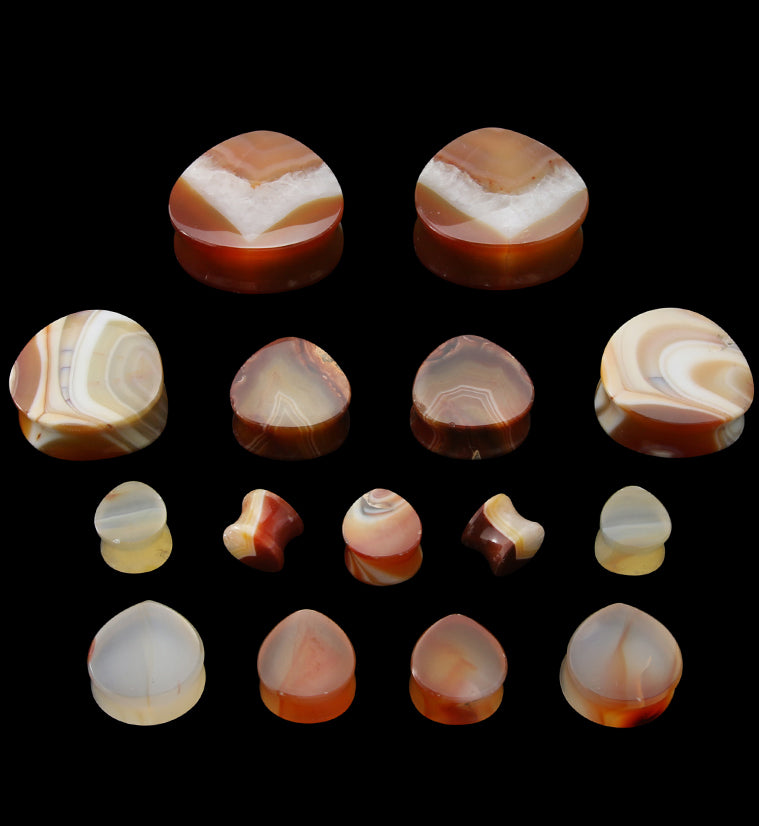 Carnelian Agate Stone Teardrop Plugs