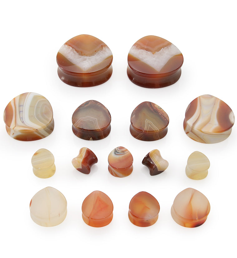 Carnelian Agate Stone Teardrop Plugs