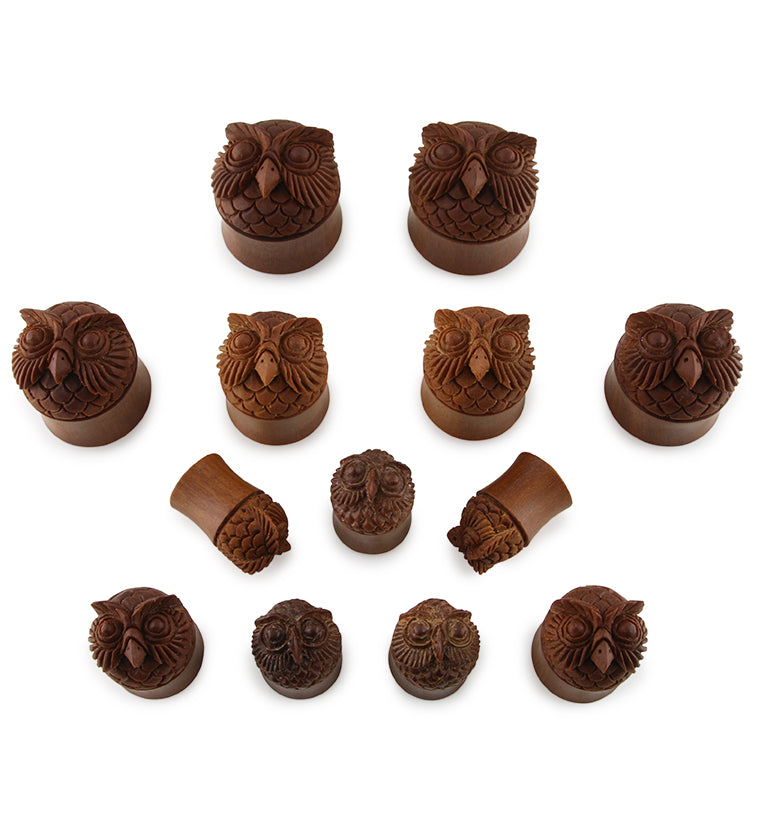 Carved Owl Wood Plugs