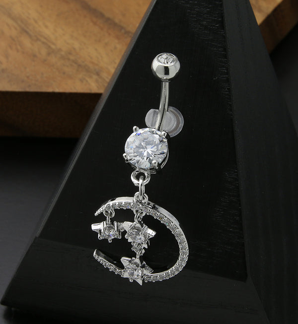 Celeste Dangle Star Clear CZ Stainless Steel Belly Button Ring