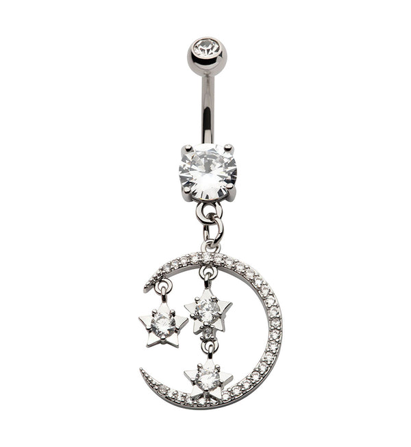 Celeste Dangle Star Clear CZ Stainless Steel Belly Button Ring