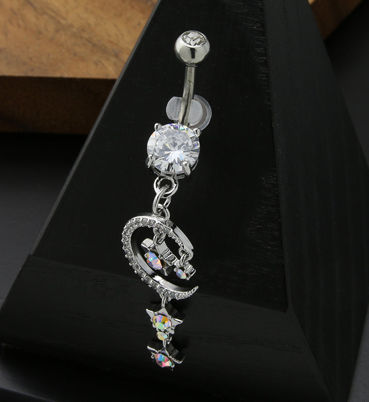 Celeste Triple Dangle Star Rainbow Aurora CZ Stainless Steel Belly Button Ring