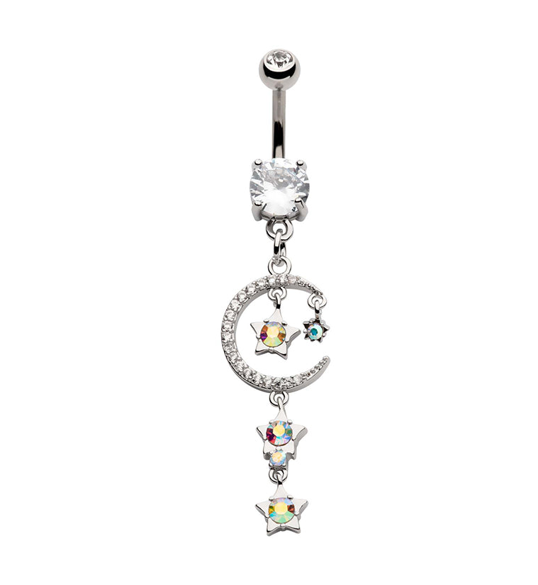 Celeste Triple Dangle Star Rainbow Aurora CZ Stainless Steel Belly Button Ring