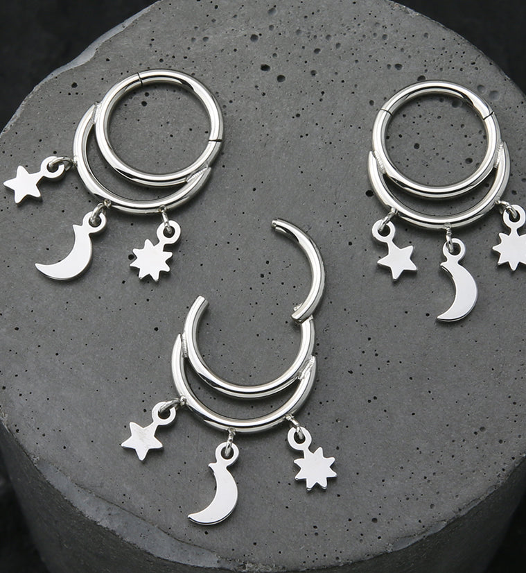 Celestial Dangle Stainless Steel Hinged Segment Ring