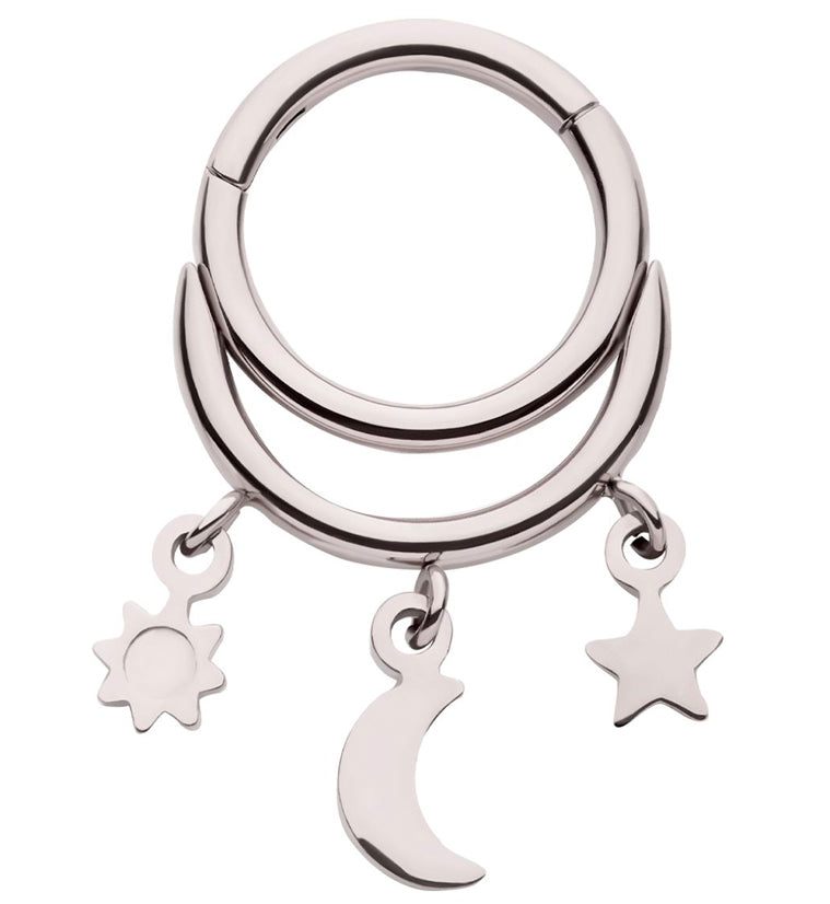 Celestial Dangle Stainless Steel Hinged Segment Ring