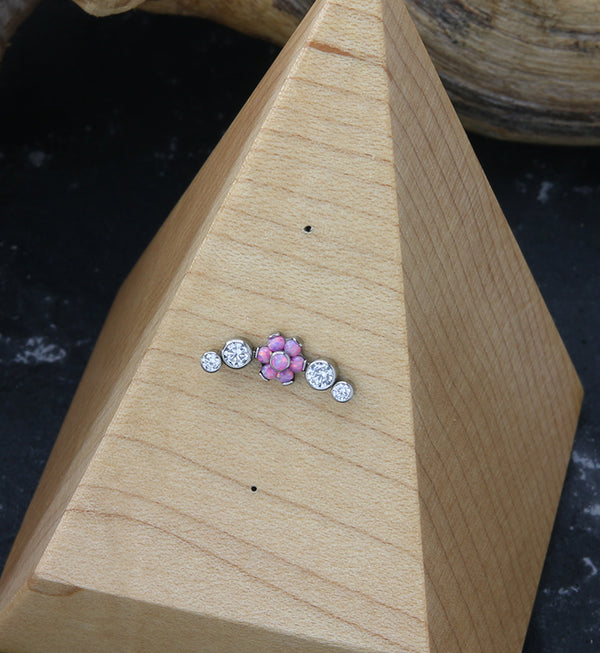 Centered Flower Pink Opalite Arch Threadless Titanium Top