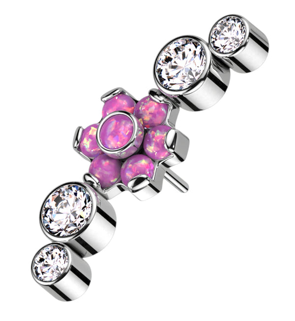 Centered Flower Pink Opalite Arch Threadless Titanium Top