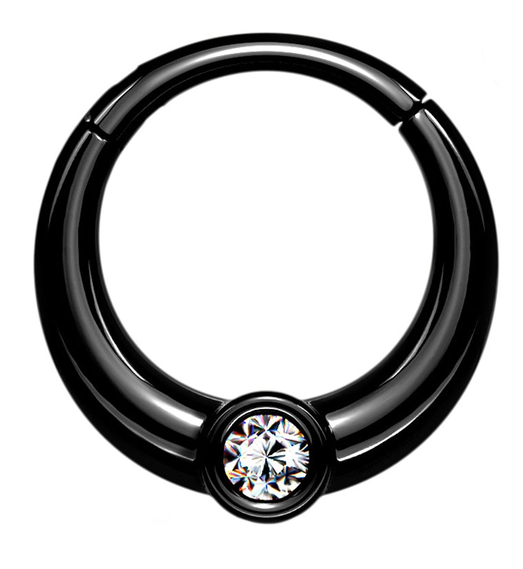 Central Black PVD CZ Hinged Segment Hoop Ring