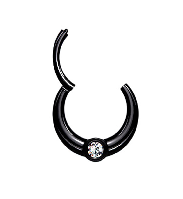 Central Black PVD CZ Hinged Segment Hoop Ring