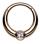 Central Rose Gold PVD CZ Hinged Segment Hoop Ring