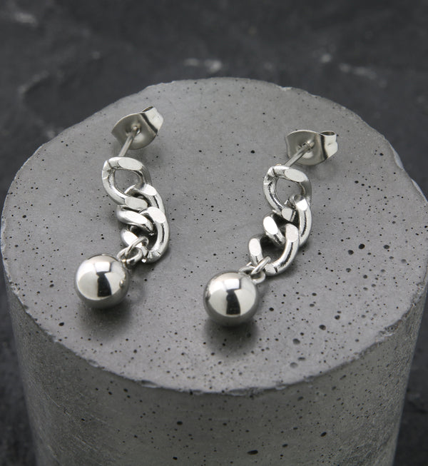 Chain Link Ball Stainless Steel Earrings