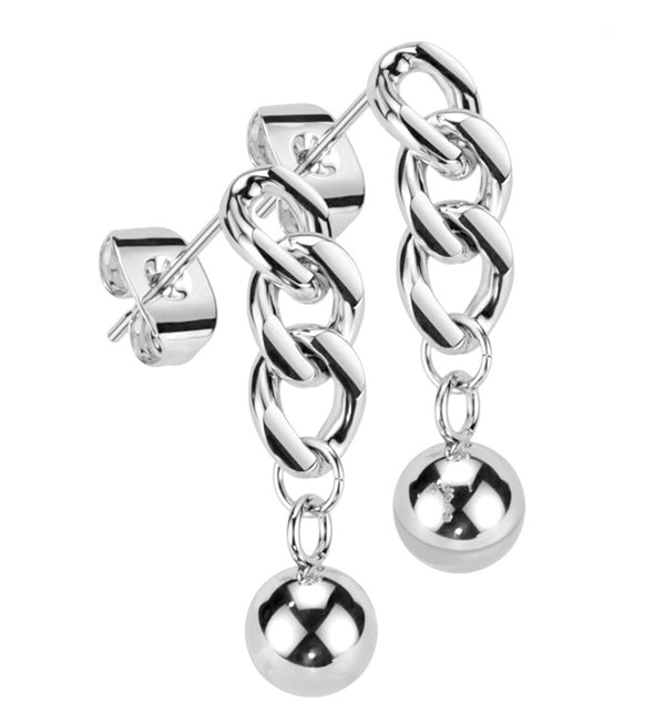 Chain Link Ball Stainless Steel Earrings