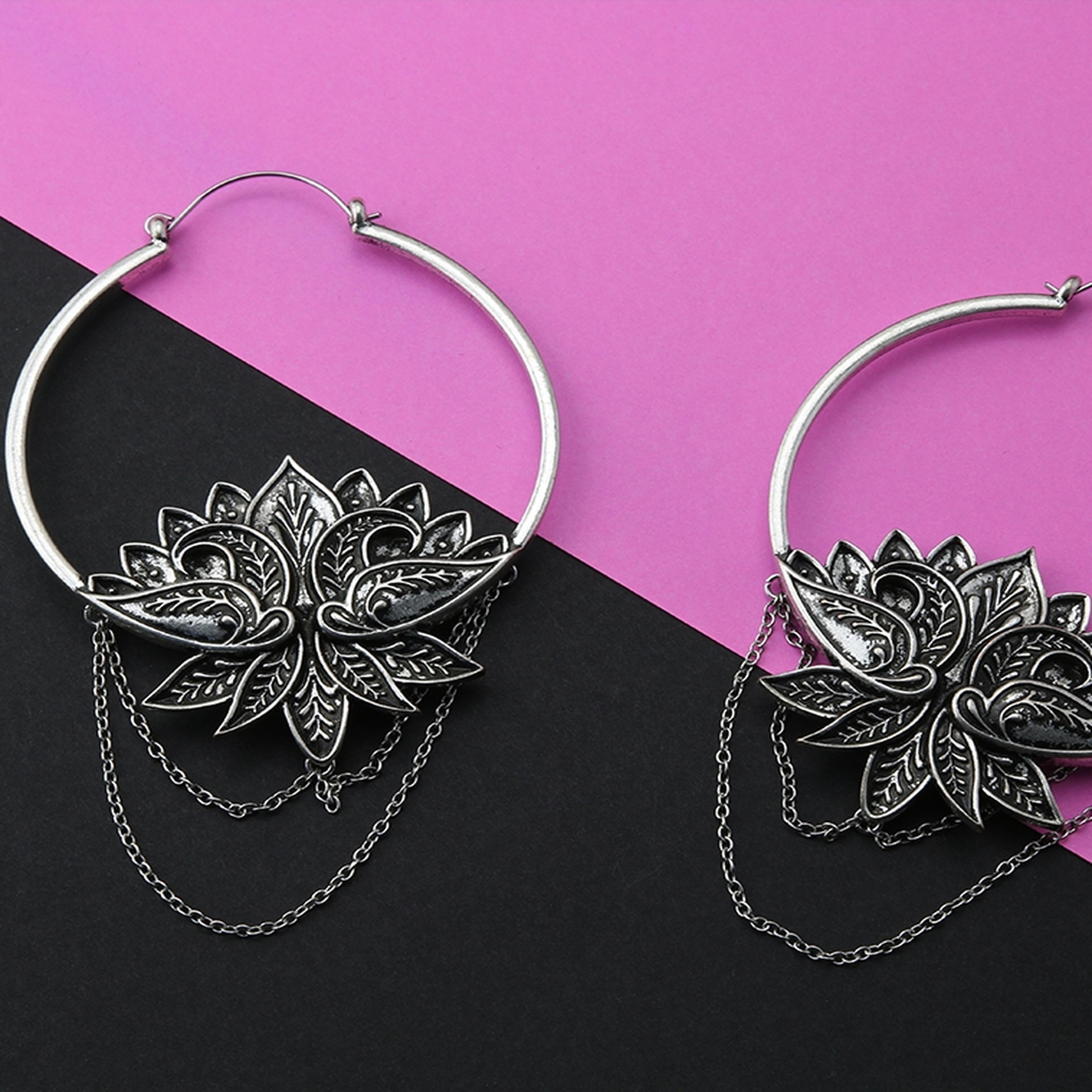 20G Chained Lotus Plug Hoops