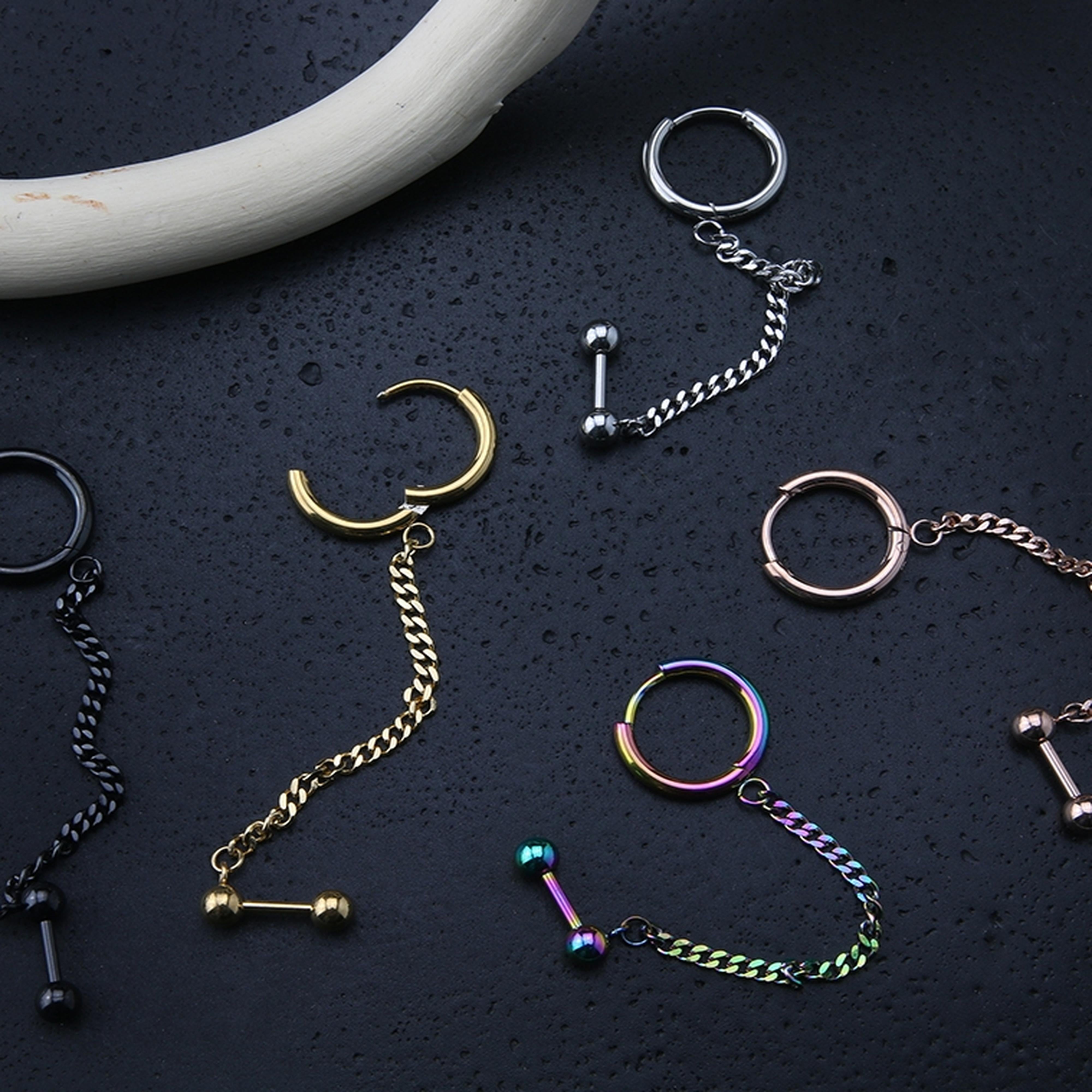 Gold PVD Linked Hinged Hoop Ring & Cartilage Barbell