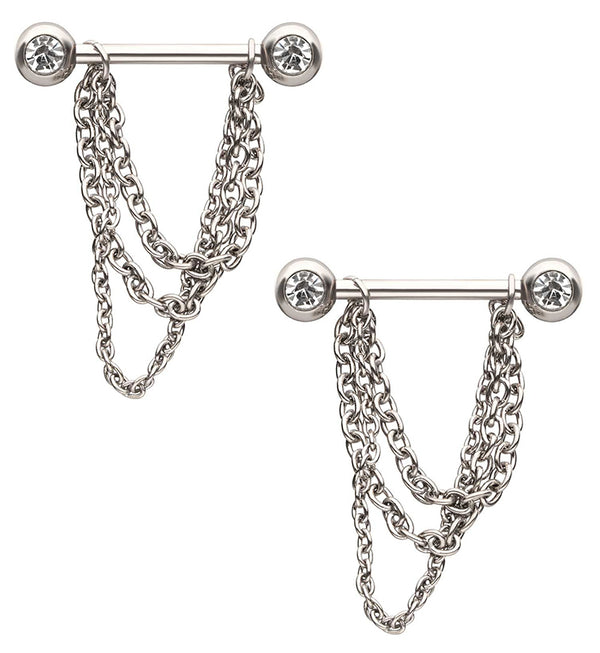 14G Chained Nipple Rings Barbell