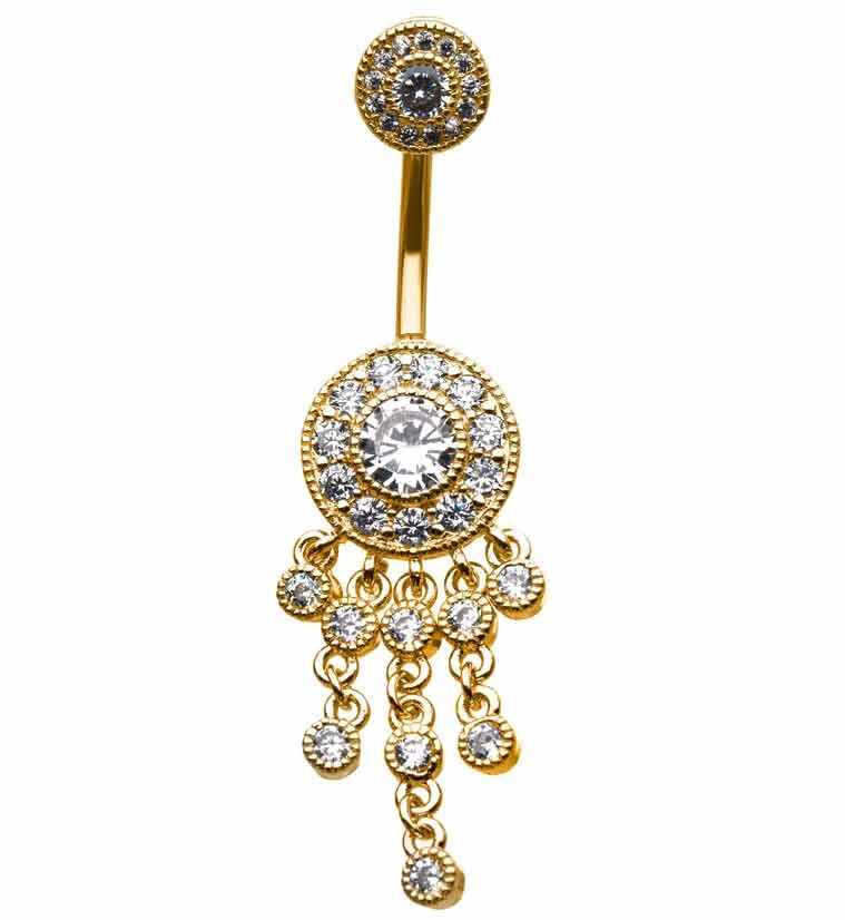 Gold PVD Chandelier CZ Belly Ring